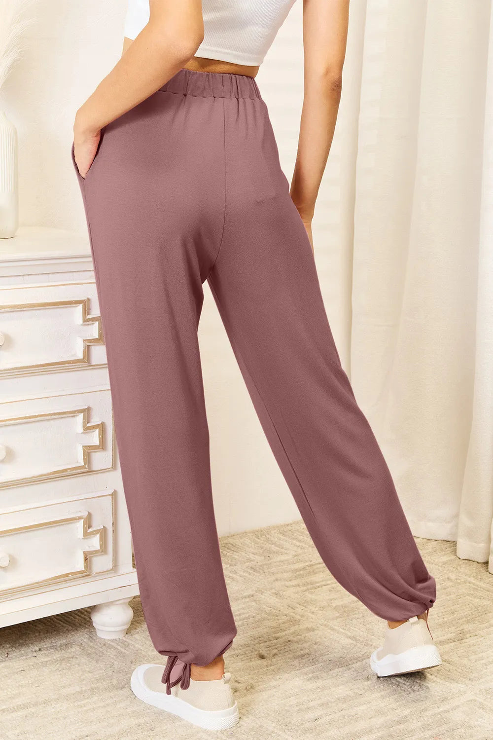 Basic Bae Full Size Soft Rayon Drawstring Waist Pants with Pockets - Turquoise / S