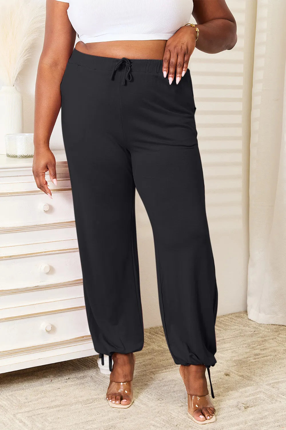 Basic Bae Full Size Soft Rayon Drawstring Waist Pants with Pockets - Turquoise / S