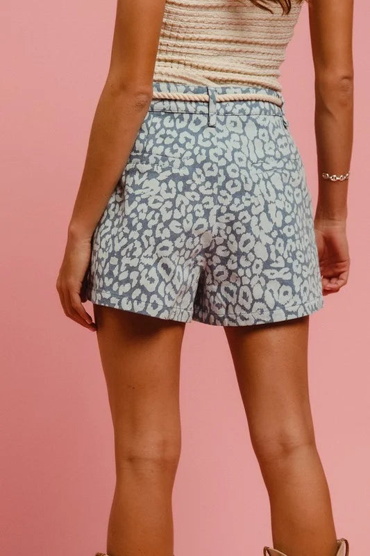 BiBi Rope Belt Leopard Shorts - LEOPARD DENIM / S
