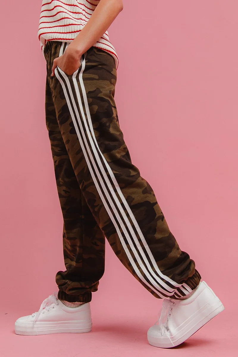 BiBi Side Lines Camouflage Track Pants - CAMOUFLAGE/WHITE / S