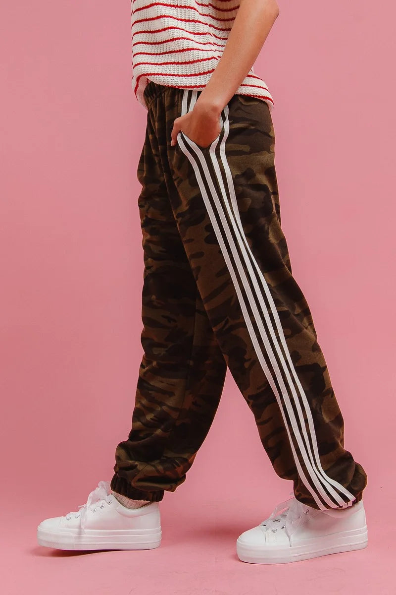 BiBi Side Lines Camouflage Track Pants - CAMOUFLAGE/WHITE / S