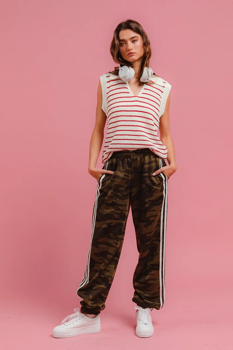 BiBi Side Lines Camouflage Track Pants - CAMOUFLAGE/WHITE / S