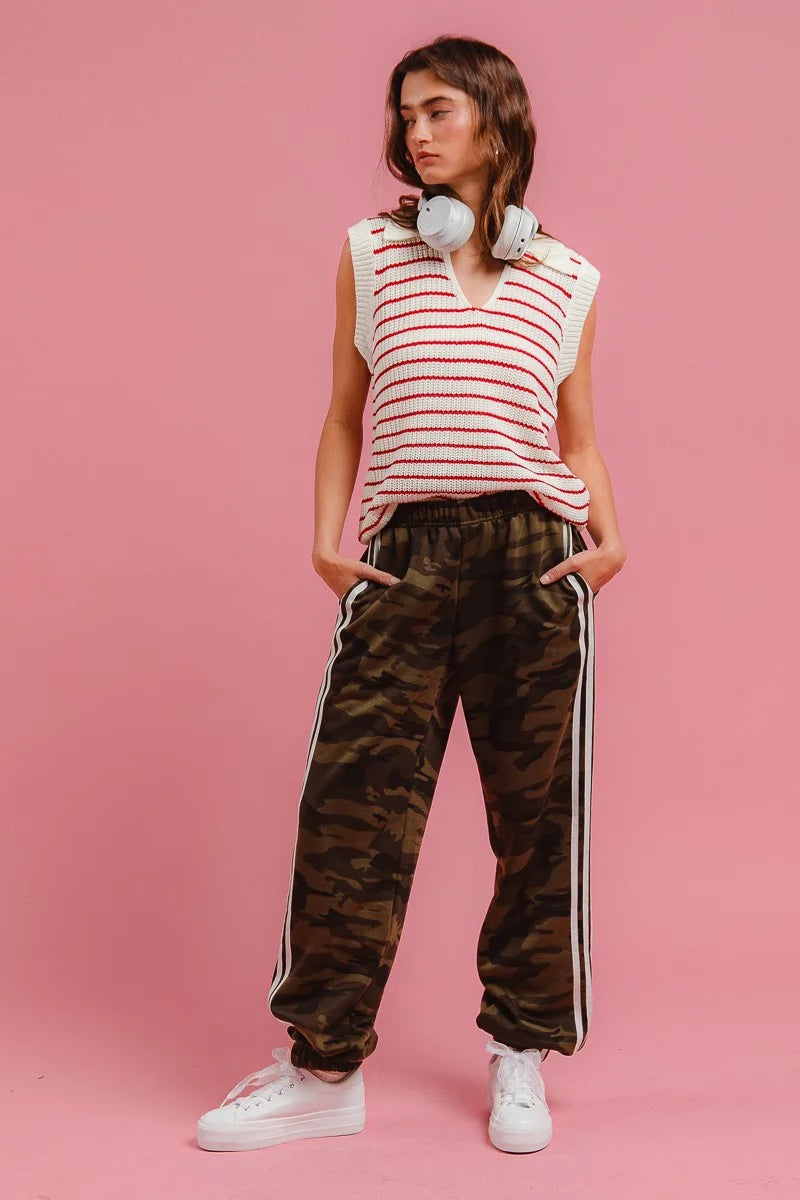BiBi Side Lines Camouflage Track Pants - CAMOUFLAGE/WHITE / S