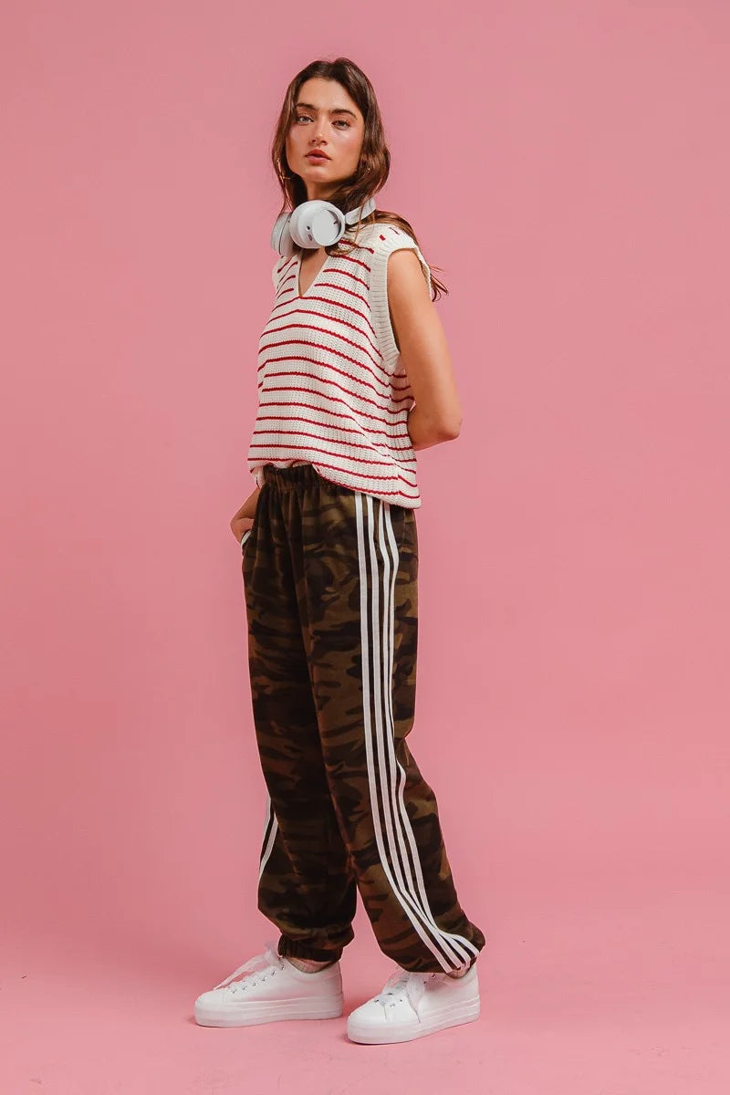 BiBi Side Lines Camouflage Track Pants - CAMOUFLAGE/WHITE / S