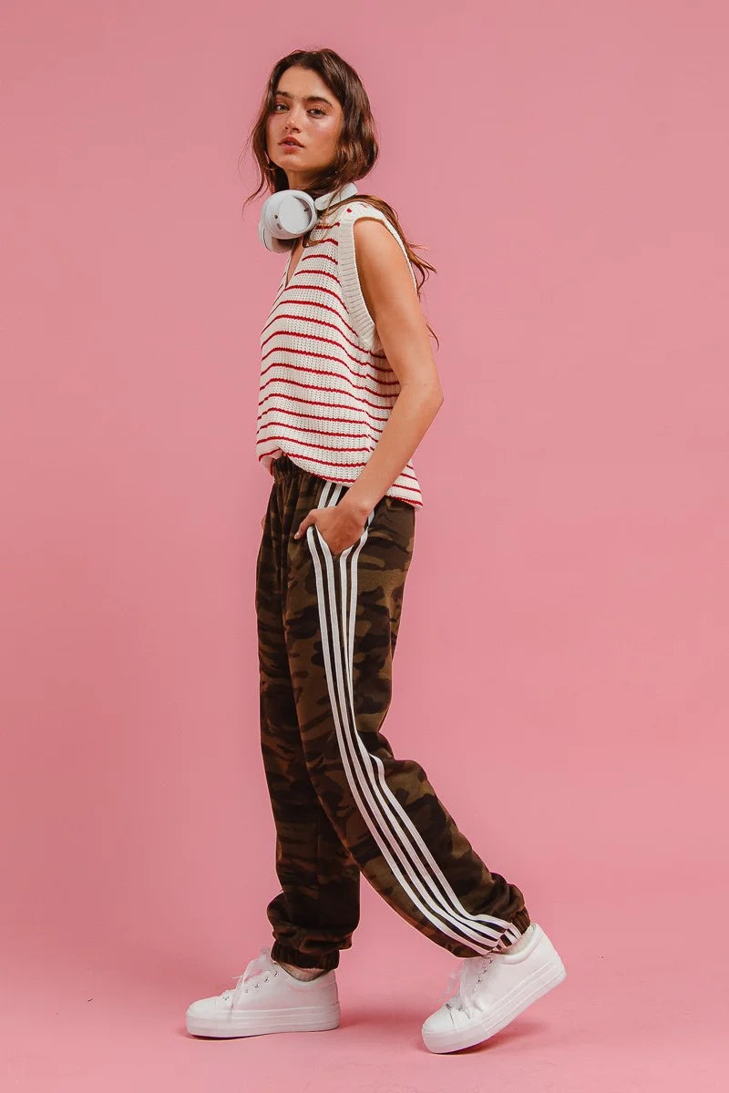 BiBi Side Lines Camouflage Track Pants - CAMOUFLAGE/WHITE / S