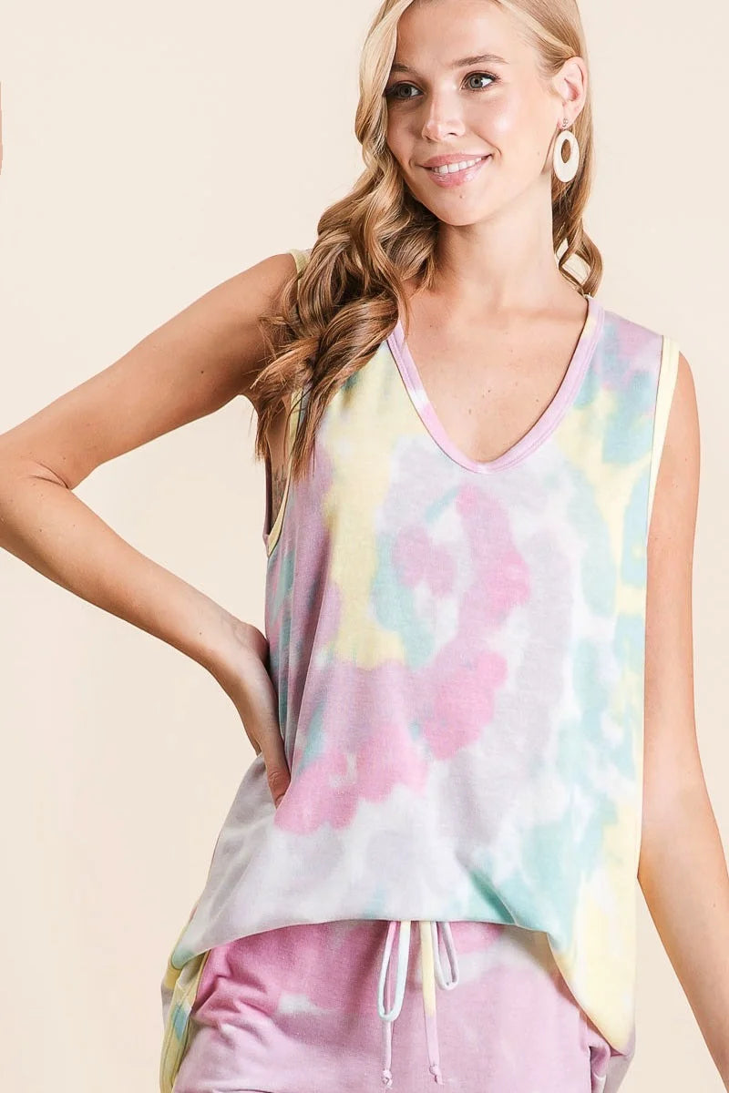 BiBi Sleeveless Tie Dye French Terry Knit Top - Tie Dye / S