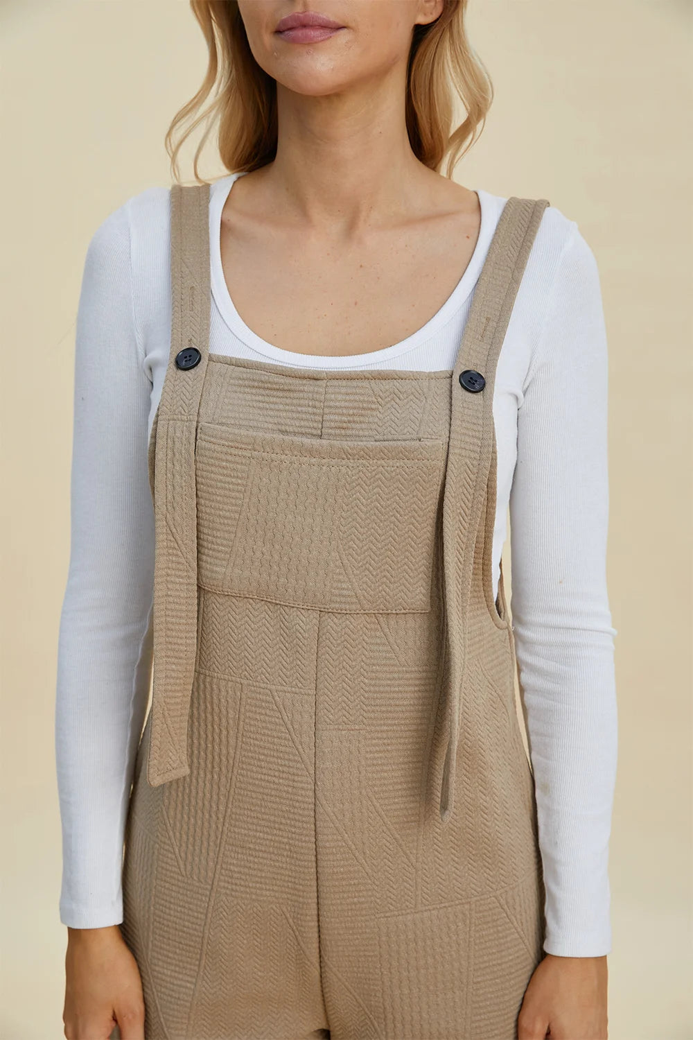 Double Take Full Size Texture Sleeveless Romper - Khaki / S