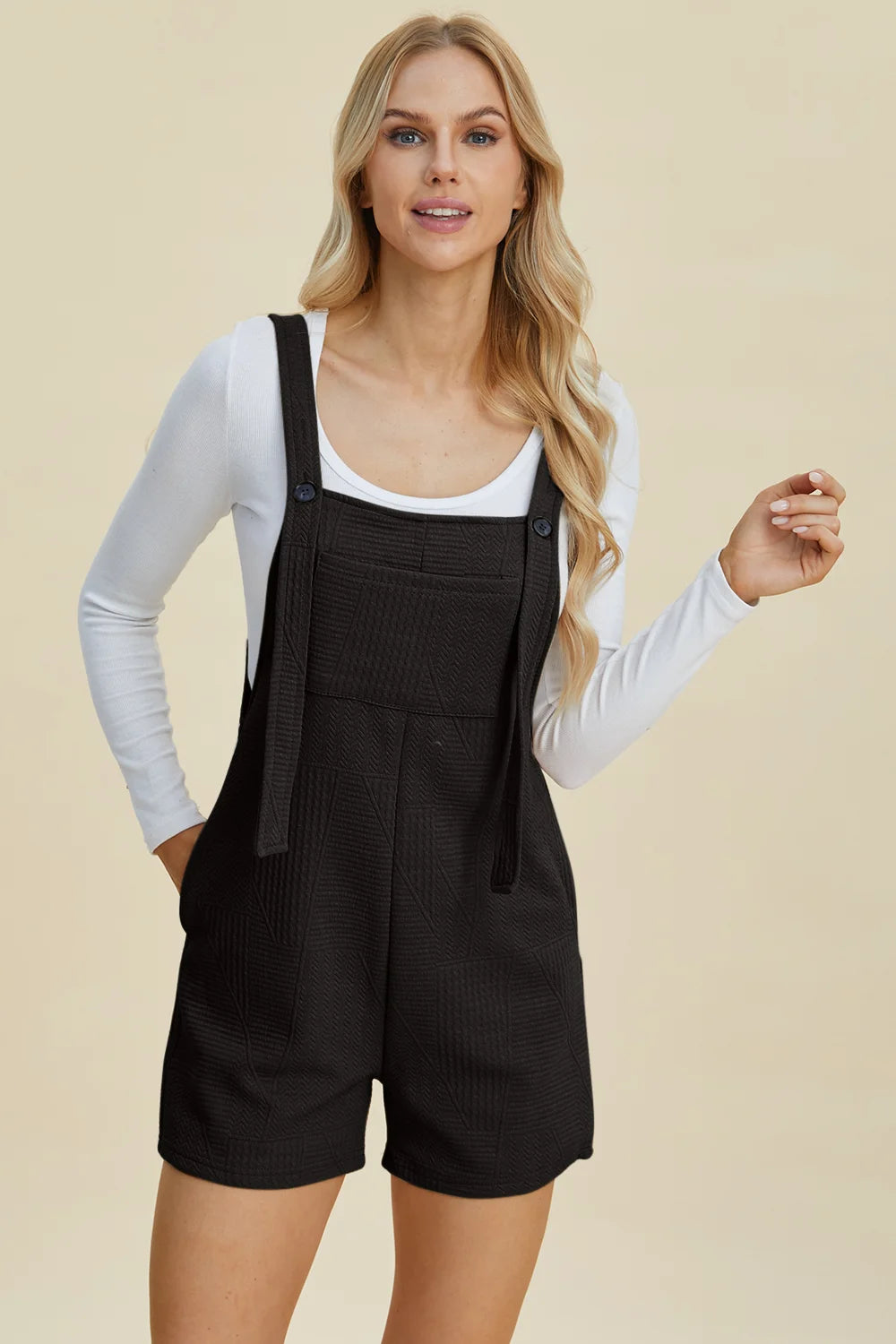 Double Take Full Size Texture Sleeveless Romper - Khaki / S