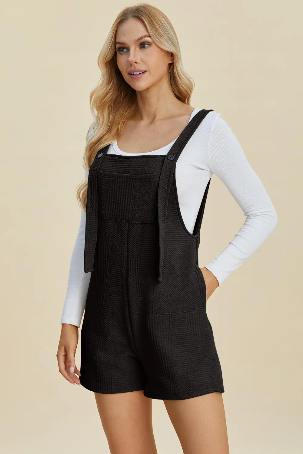 Double Take Full Size Texture Sleeveless Romper - Khaki / S