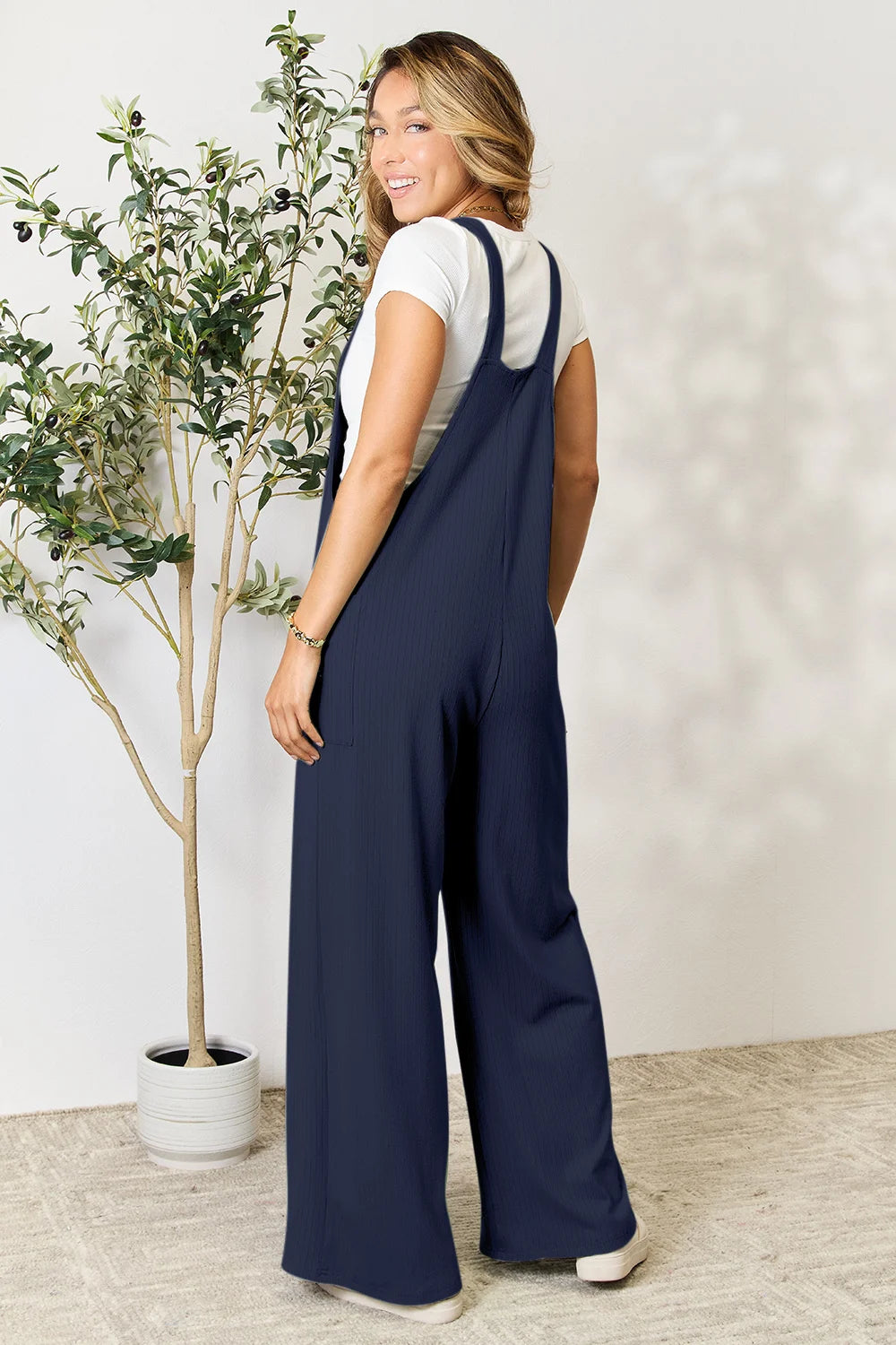 Double Take Full Size Wide Strap Overall with Pockets - Gum Leaf / S