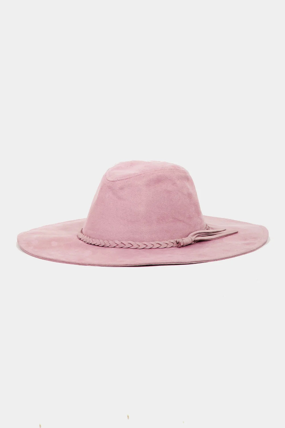 Fame Braided Faux Suede Hat - Pink / One Size