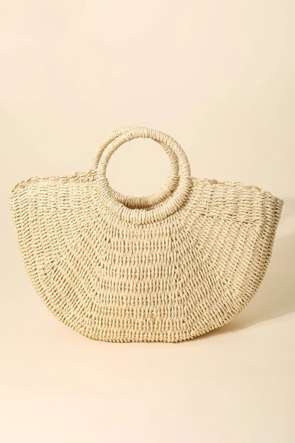 Fame Half Moon Straw Tote Bag - Ivory / One Size