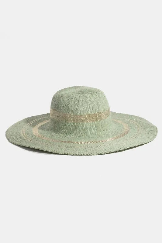 Fame Metallic Accent Trim Floppy Sun Hat - Sage / One Size