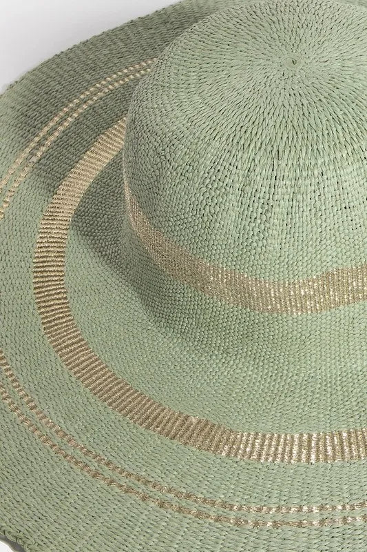 Fame Metallic Accent Trim Floppy Sun Hat - Sage / One Size