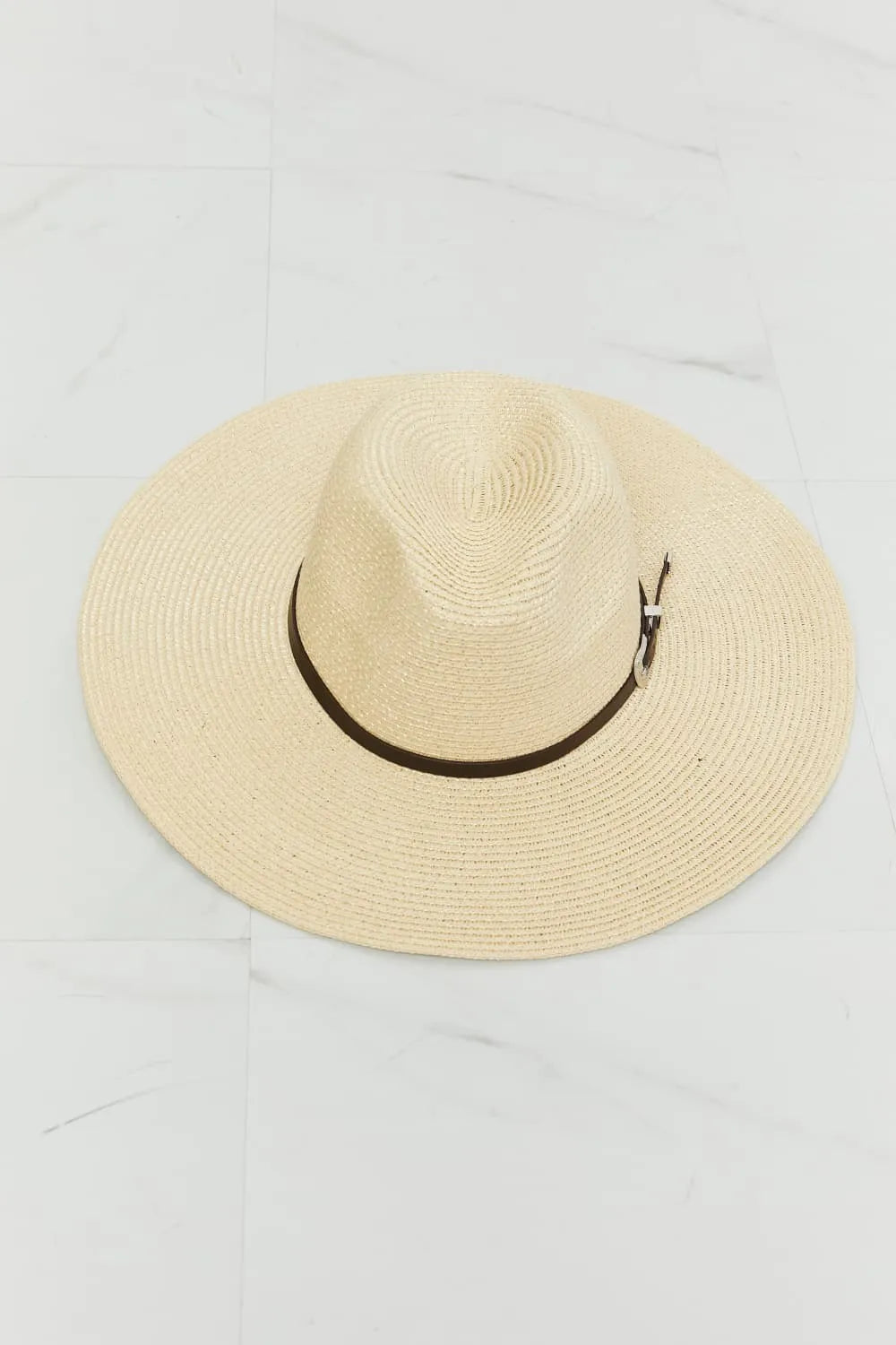 Fame Boho Summer Straw Fedora Hat - Ivory / One Size