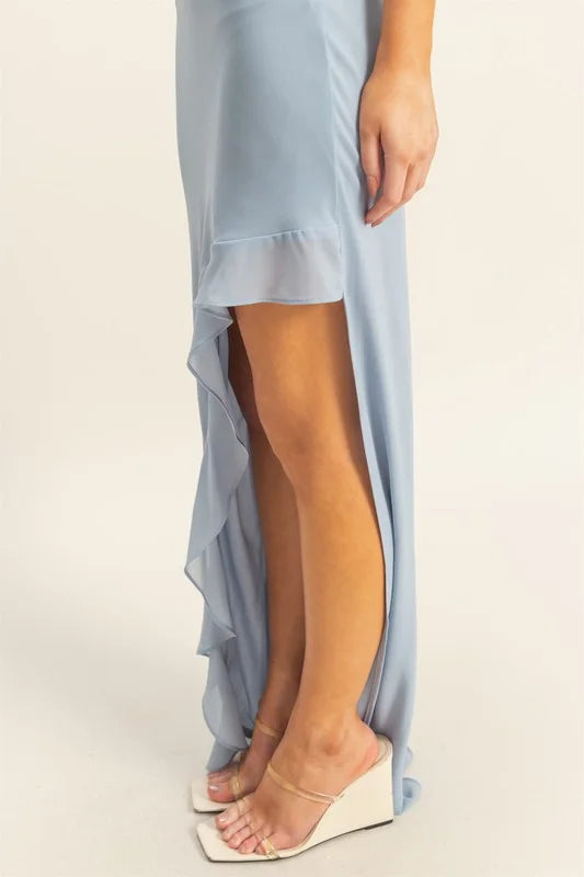 HYFVE Chiffon Ruffle Trim Midi Dress - DUSTY BLUE / S