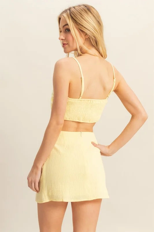 HYFVE Ruched Bra Top and Mini Skirt Set - Yellow / S