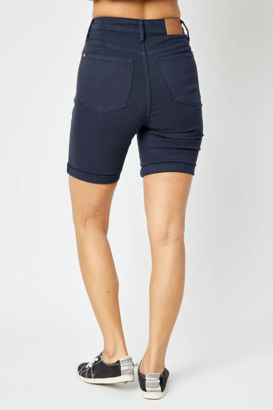 Judy Blue Full Size High Waist Tummy Control Bermuda Shorts - Dark Blue / S
