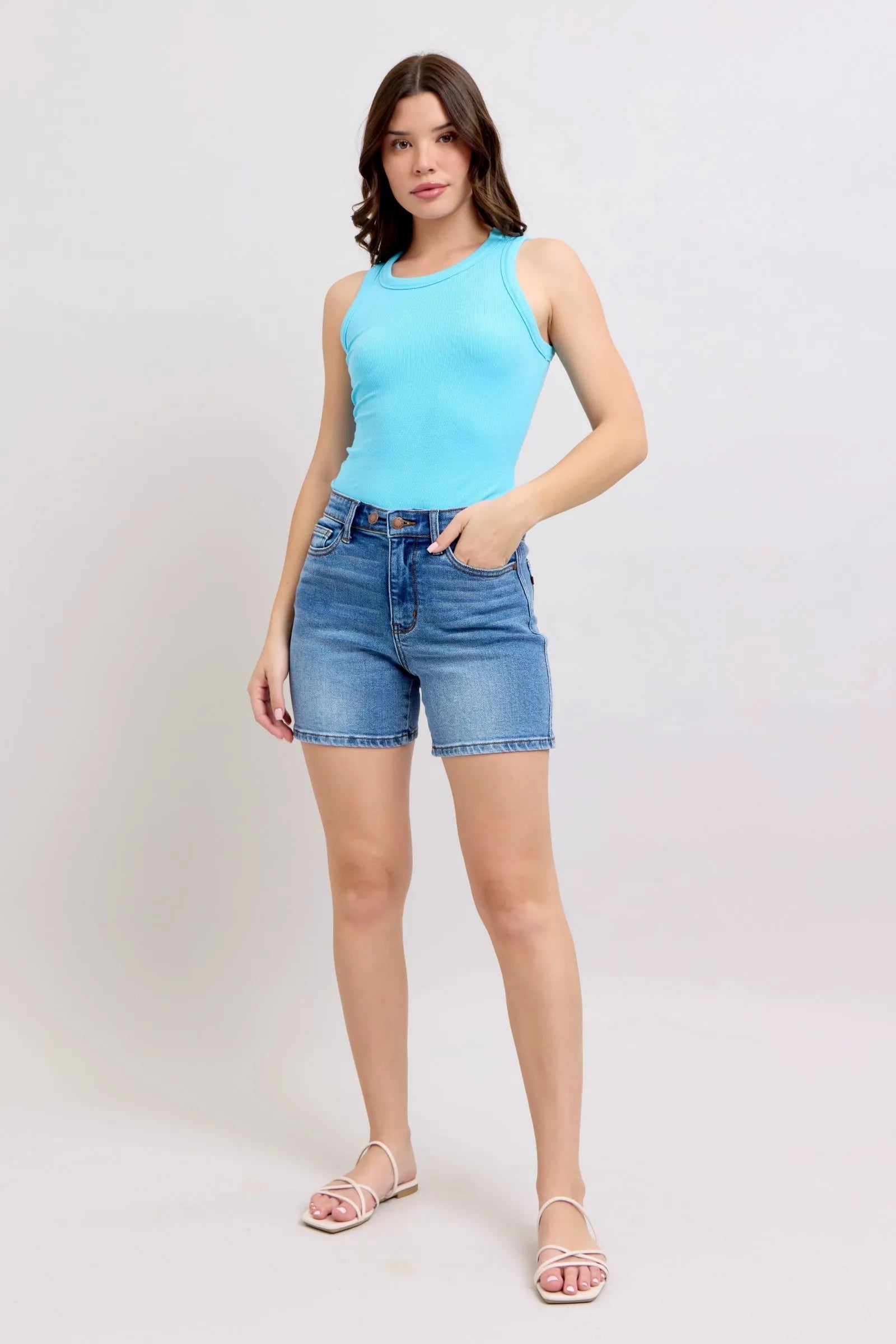 Judy Blue Full Size 2 Button Denim Shorts with Pockets Plus Size - Medium / S