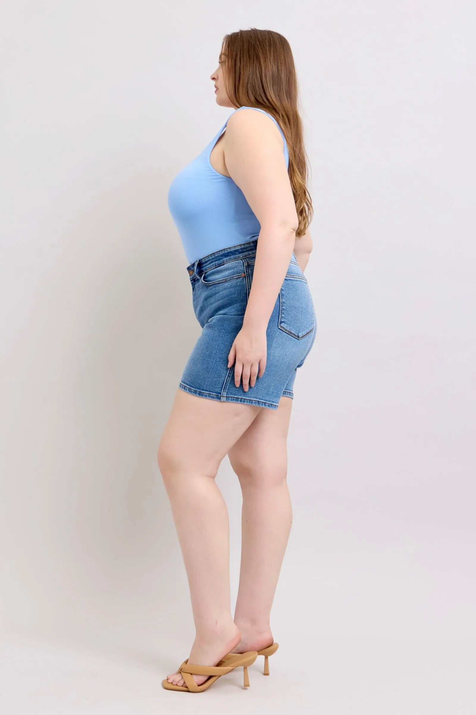Judy Blue Full Size 2 Button Denim Shorts with Pockets Plus Size - Medium / S