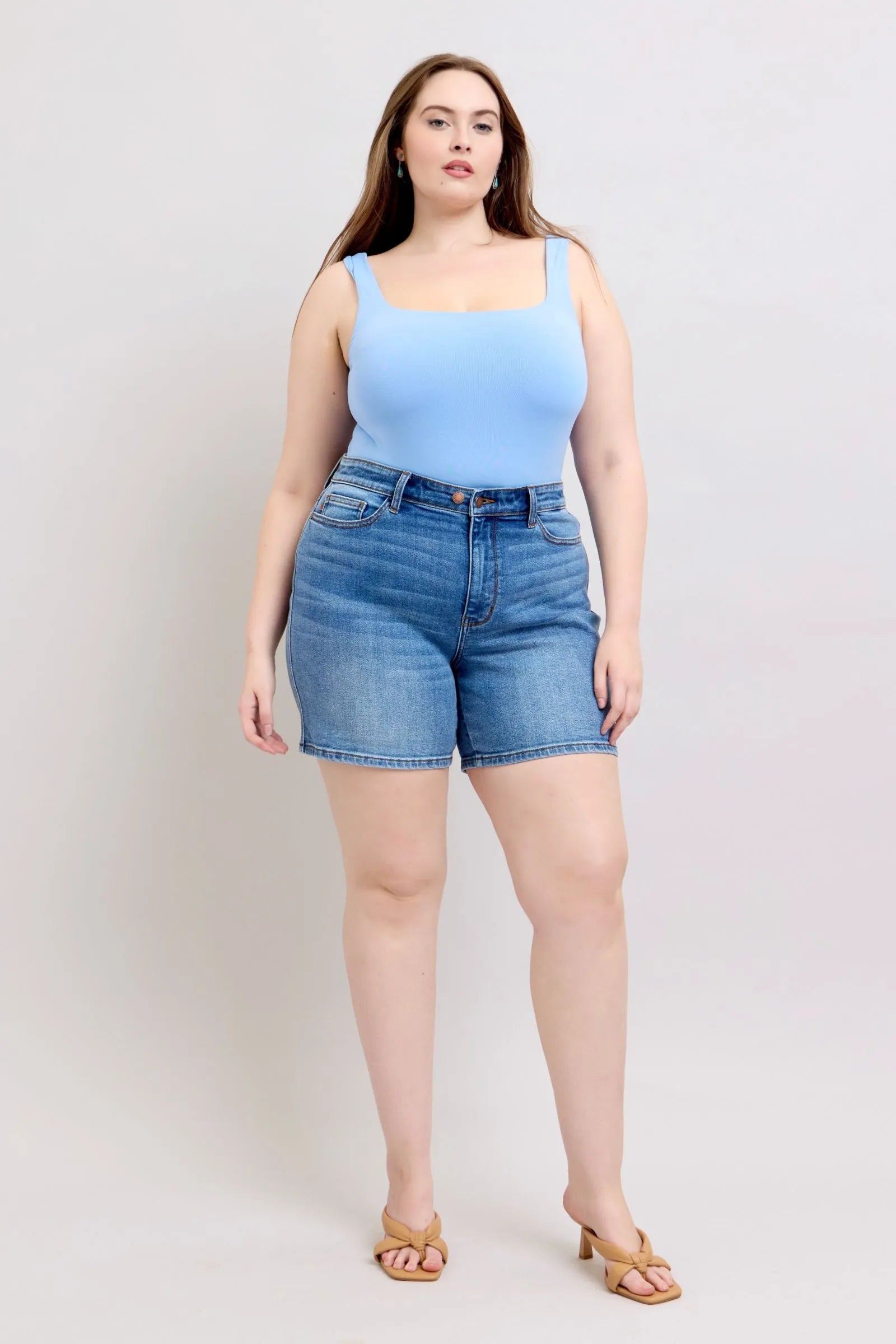 Judy Blue Full Size 2 Button Denim Shorts with Pockets Plus Size - Medium / S
