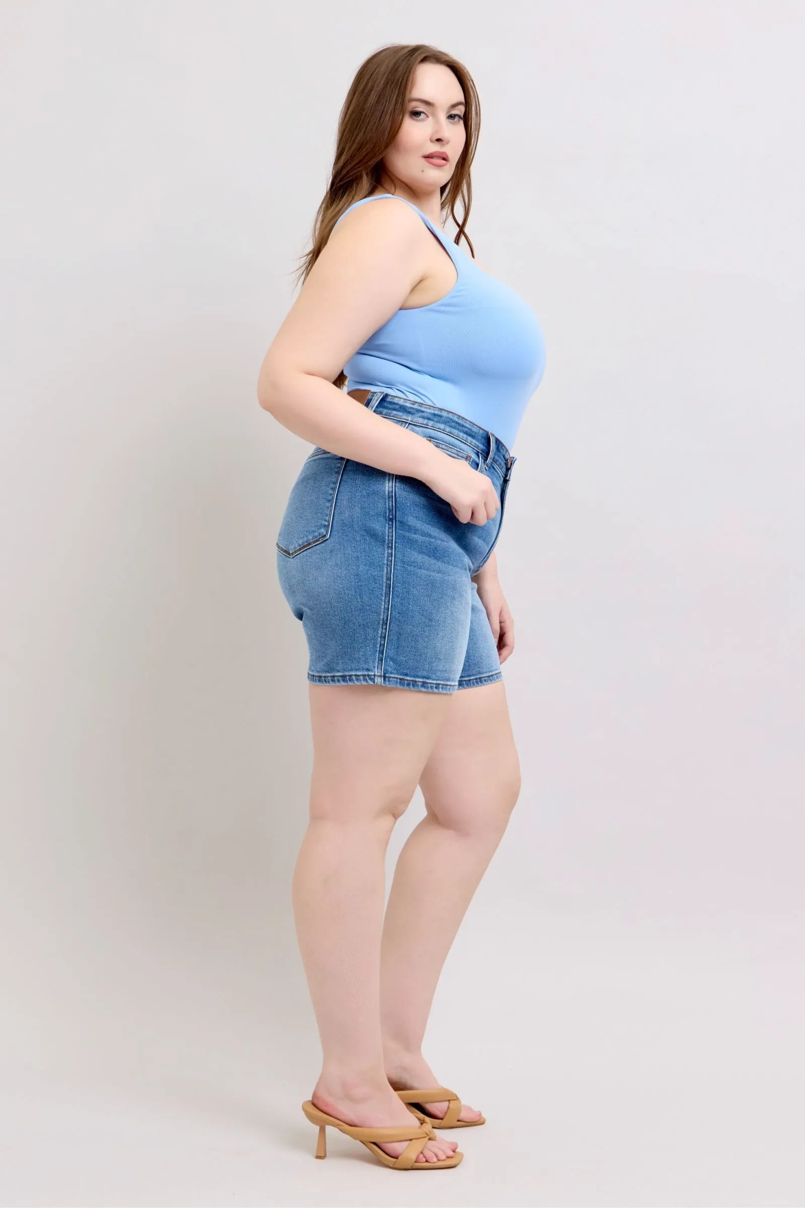 Judy Blue Full Size 2 Button Denim Shorts with Pockets Plus Size - Medium / S