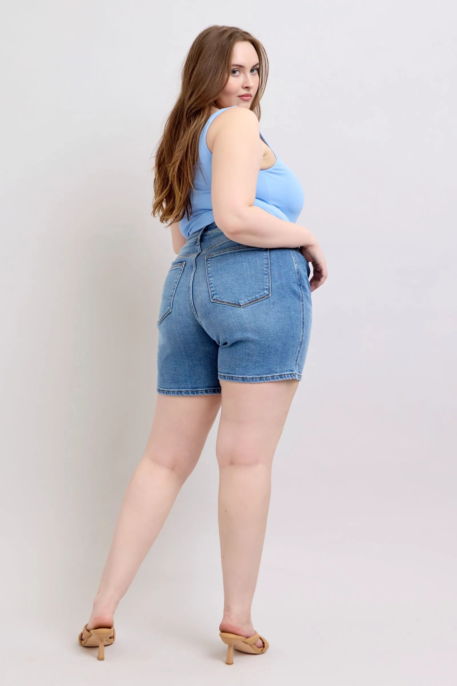Judy Blue Full Size 2 Button Denim Shorts with Pockets Plus Size - Medium / S