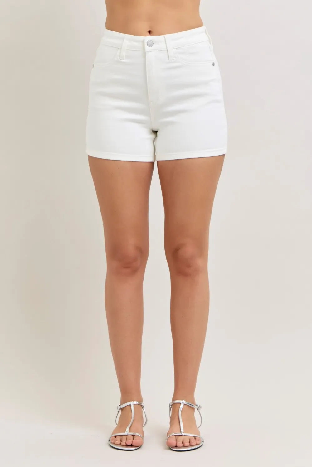 Judy Blue High Rise Slim Short - White - White / S