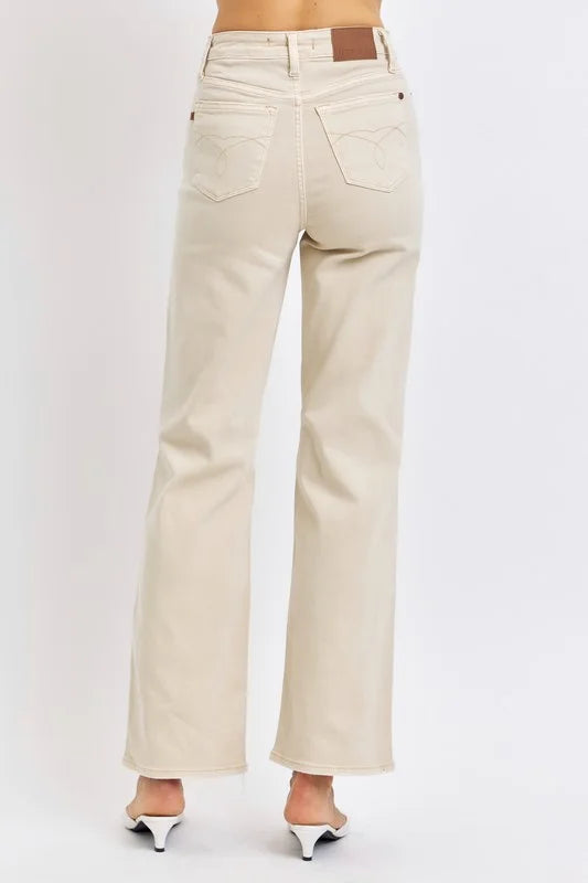Judy Blue Full Size High Waist Distressed Wide Leg Jeans - Beige / 0(24)