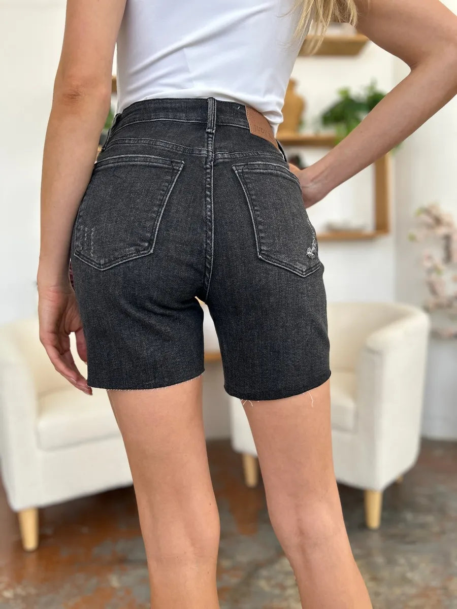 Judy Blue Full Size High Waist Rigid Magic Denim Shorts - Black / S