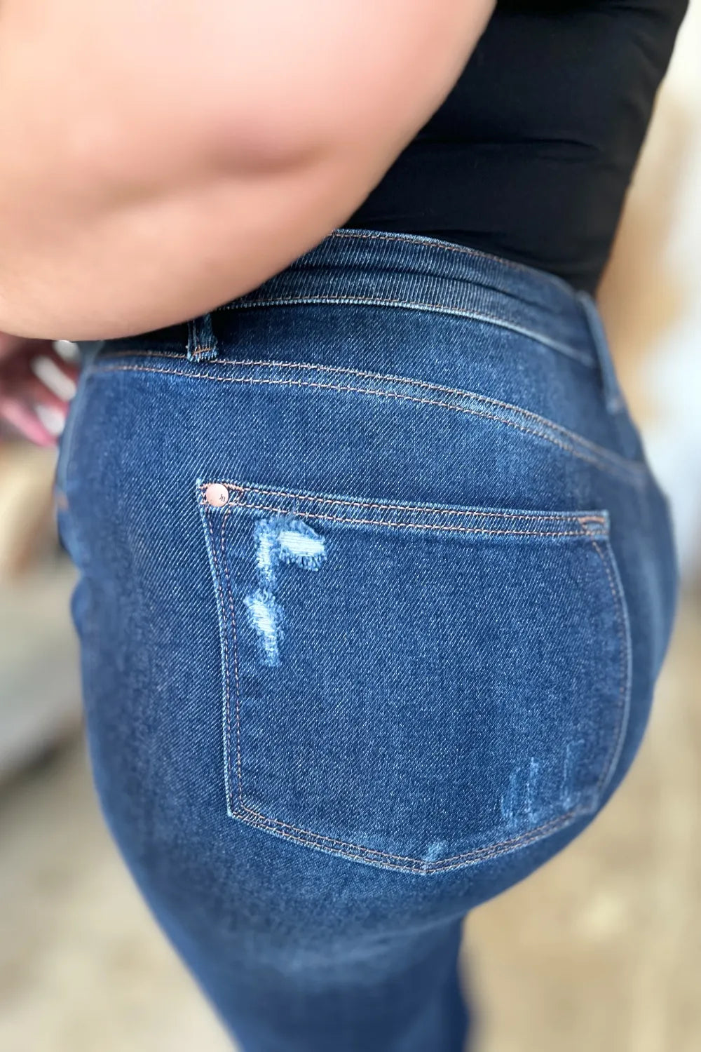 Judy Blue High Waist Rigid Magic Heavy Destroy Straight Jeans - Dark / 0/24