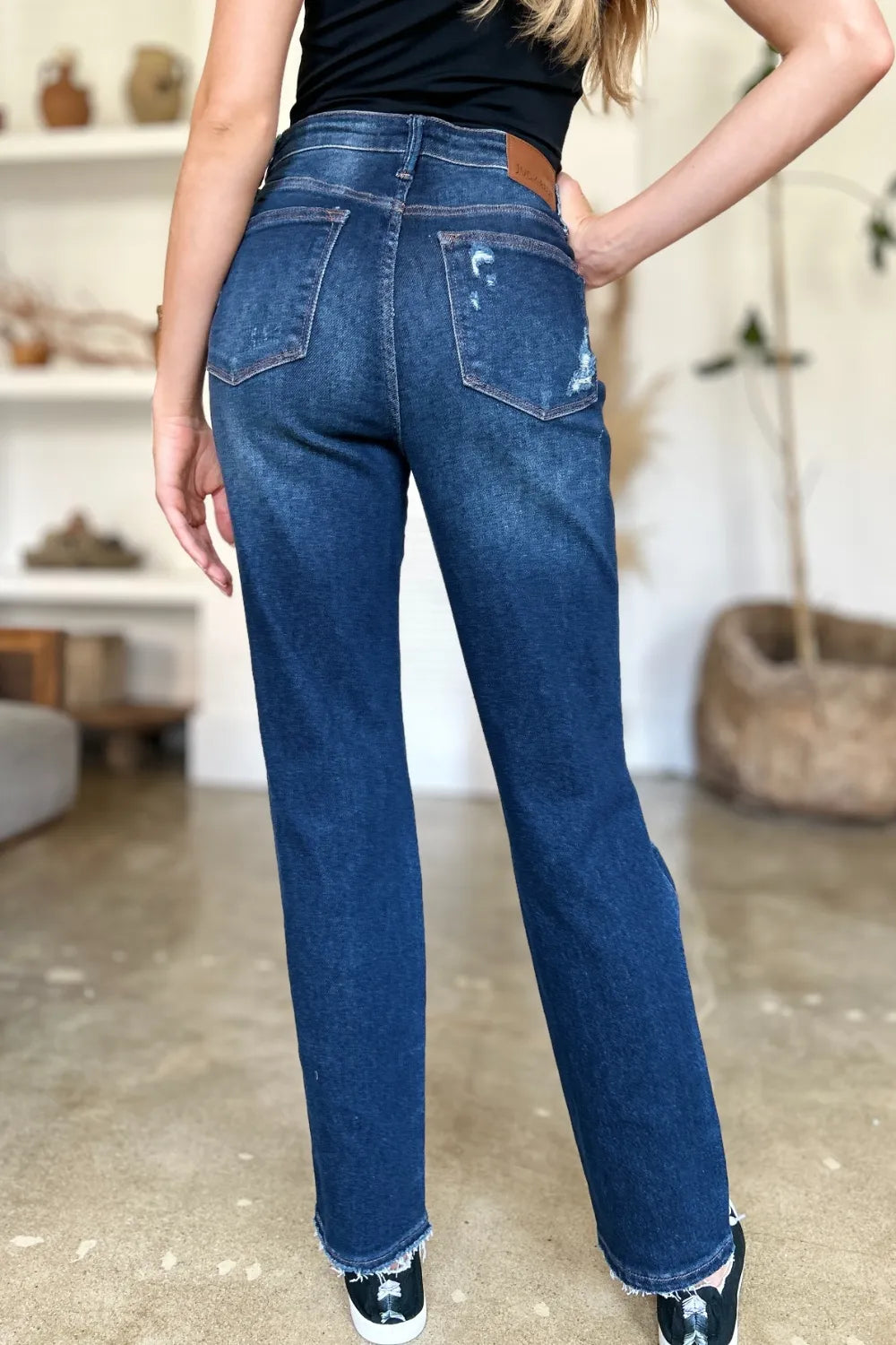 Judy Blue High Waist Rigid Magic Heavy Destroy Straight Jeans - Dark / 0/24