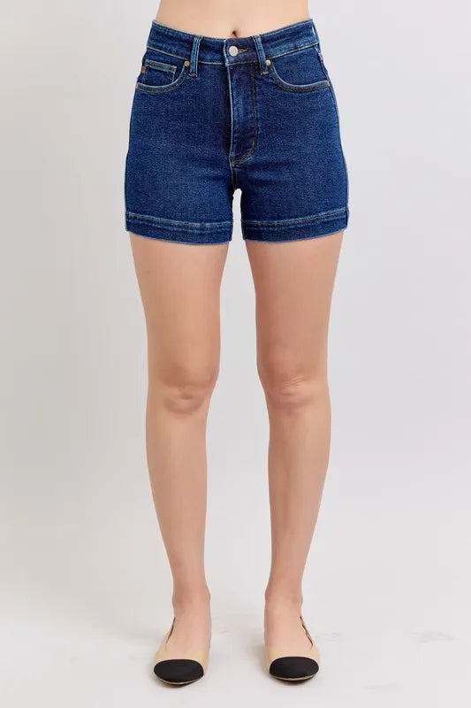 Judy Blue Full Size High Waist Tummy Control Denim Shorts Plus Size - DK / S