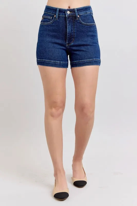 Judy Blue Full Size High Waist Tummy Control Denim Shorts Plus Size - DK / S