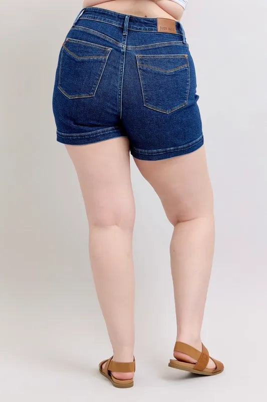Judy Blue Full Size High Waist Tummy Control Denim Shorts Plus Size - DK / S