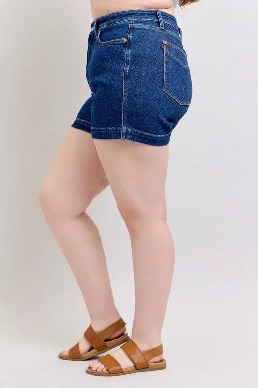 Judy Blue Full Size High Waist Tummy Control Denim Shorts Plus Size - DK / S
