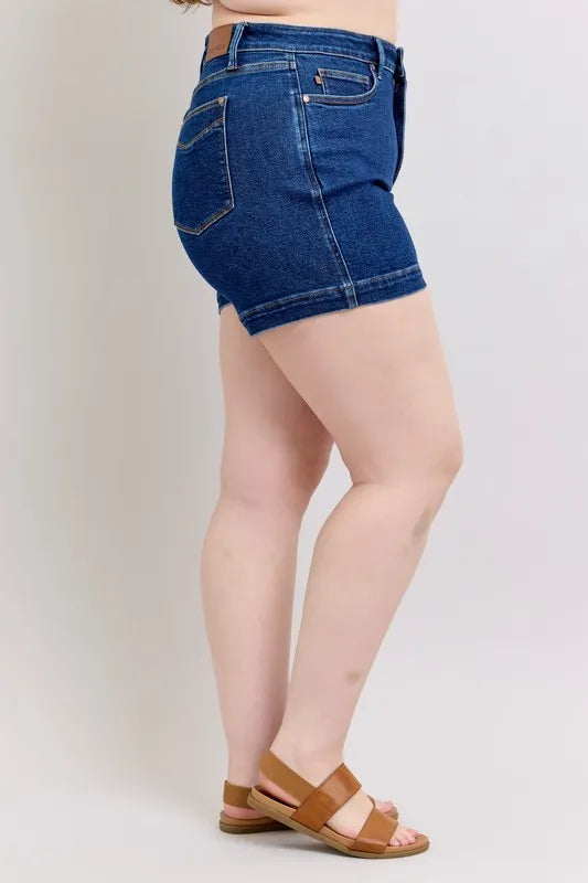 Judy Blue Full Size High Waist Tummy Control Denim Shorts Plus Size - DK / S