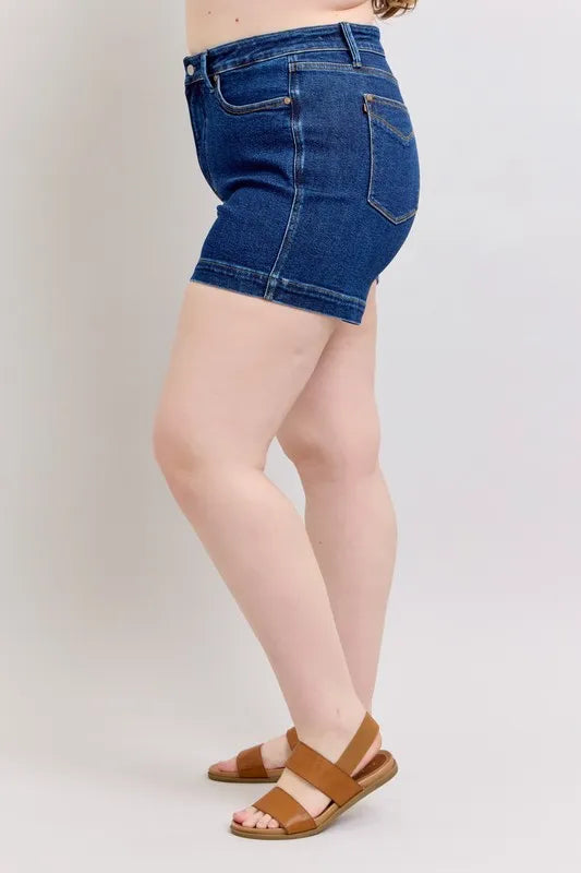 Judy Blue Full Size High Waist Tummy Control Denim Shorts Plus Size - DK / S