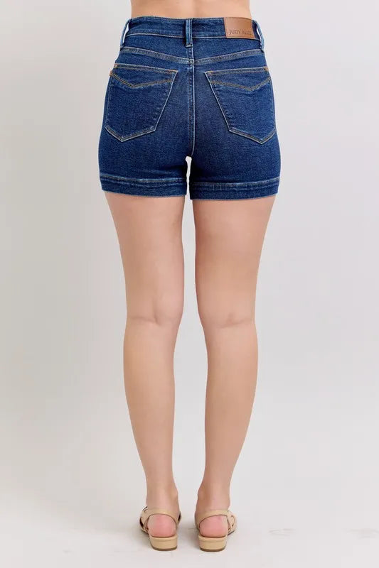 Judy Blue Full Size High Waist Tummy Control Denim Shorts Plus Size - DK / S