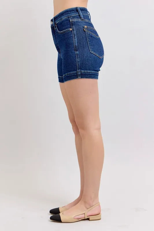 Judy Blue Full Size High Waist Tummy Control Denim Shorts Plus Size - DK / S