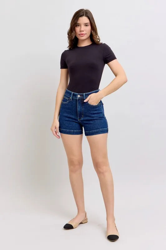 Judy Blue Full Size High Waist Tummy Control Denim Shorts Plus Size - DK / S