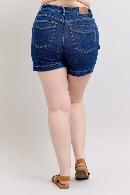 Judy Blue Full Size High Waist Tummy Control Denim Shorts Plus Size - DK / S