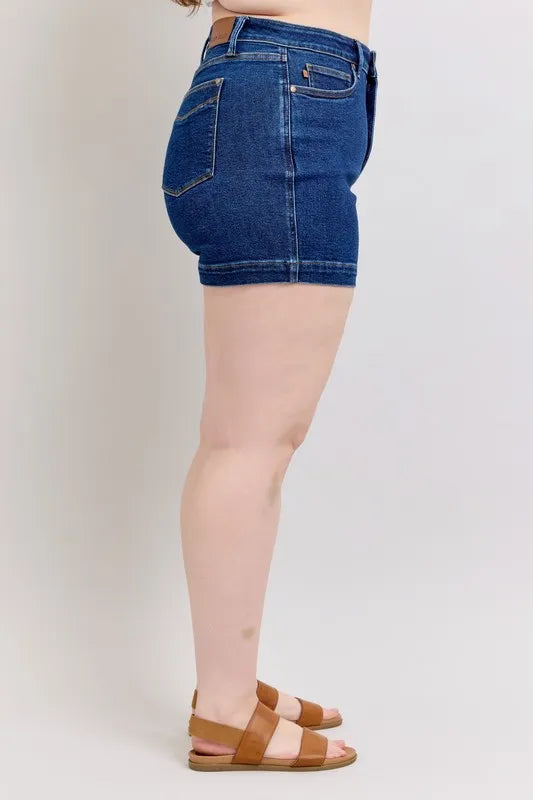 Judy Blue Full Size High Waist Tummy Control Denim Shorts Plus Size - DK / S