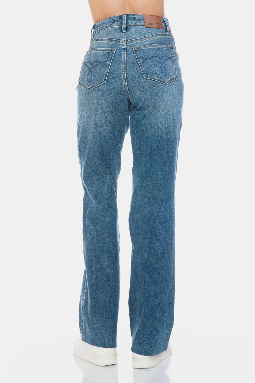 Judy Blue Full Size Tummy Control Cut Raw Hem Straight Jeans - Medium / 0/24