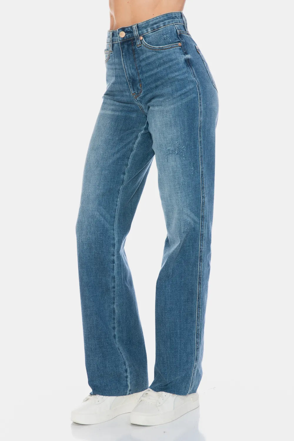 Judy Blue Full Size Tummy Control Cut Raw Hem Straight Jeans - Medium / 0/24