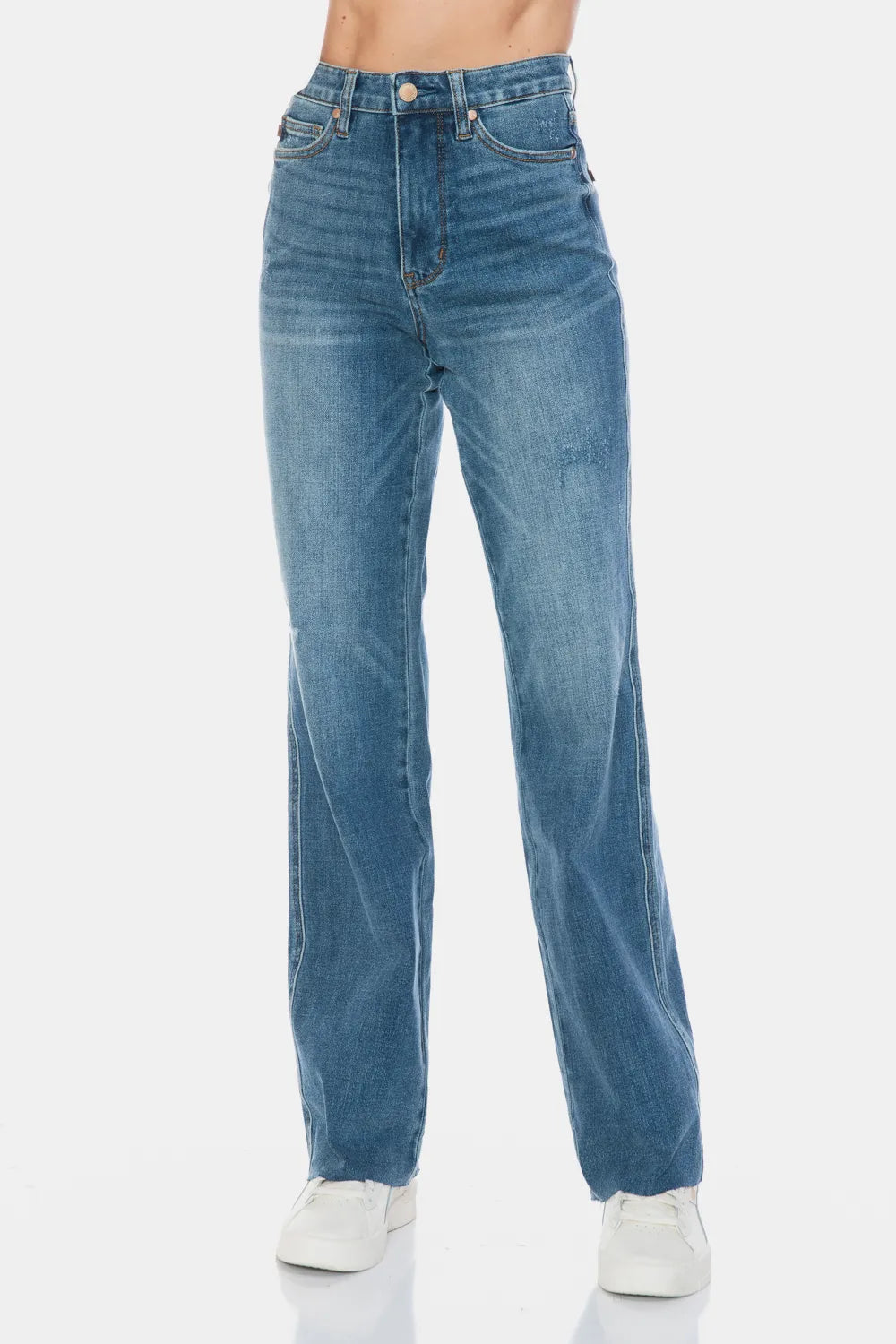Judy Blue Full Size Tummy Control Cut Raw Hem Straight Jeans - Medium / 0/24
