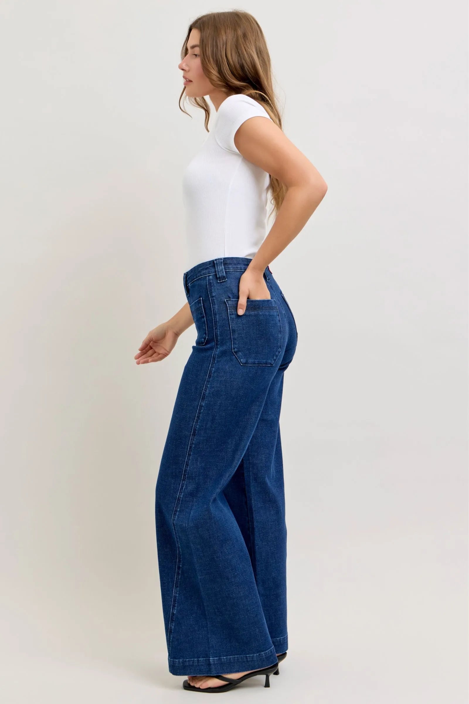 Judy Blue High Rise Retro Wide Leg Jeans - DK / 0(24)