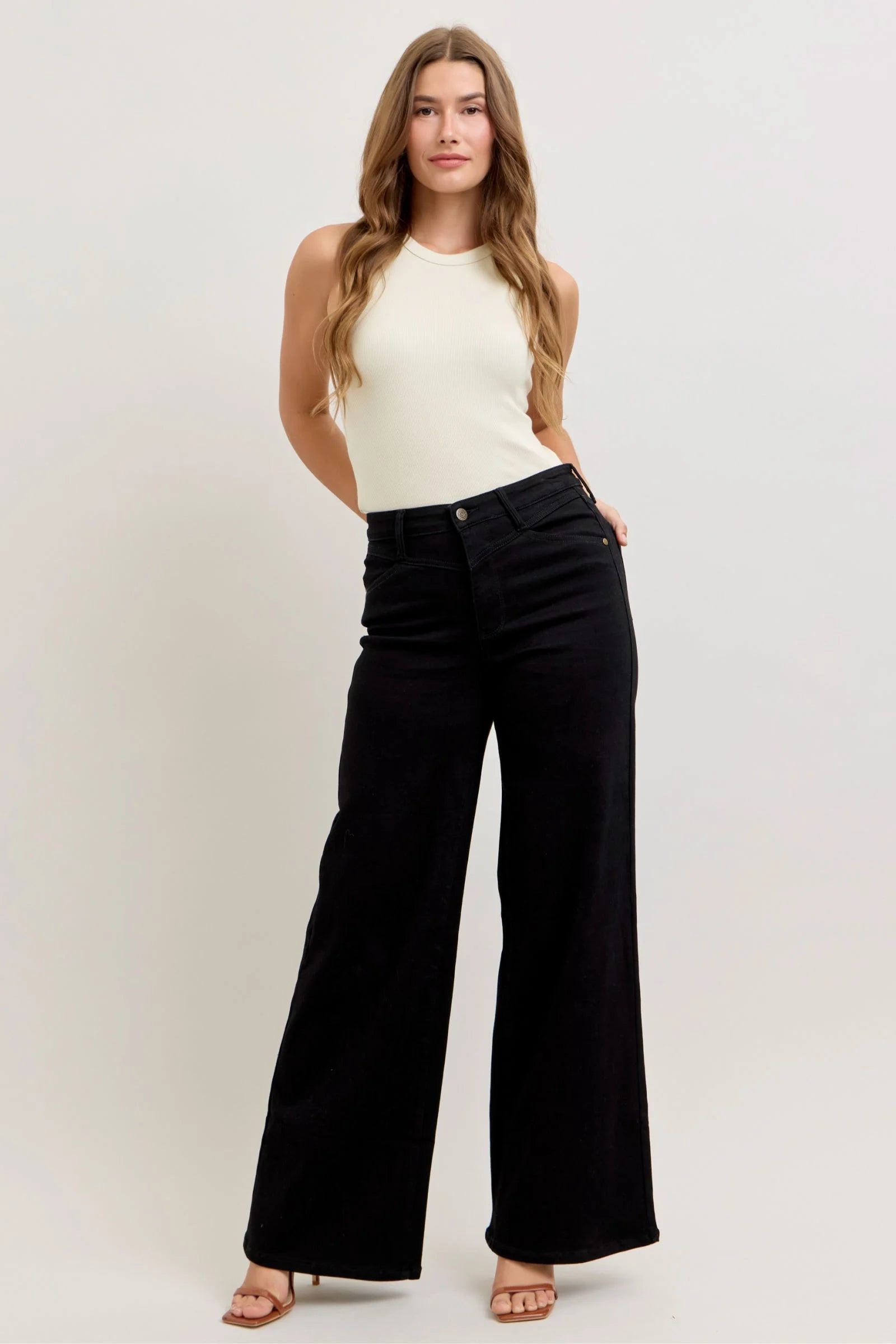 Judy Blue High-Waisted Wide Leg Jeans - Black / 0(24)