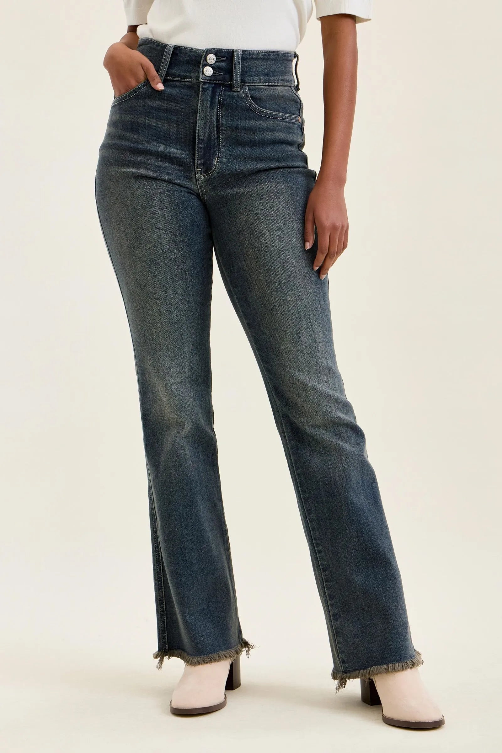 Judy Blue High Waist Double Button Frayed Hem Jeans - MD / 0(24)