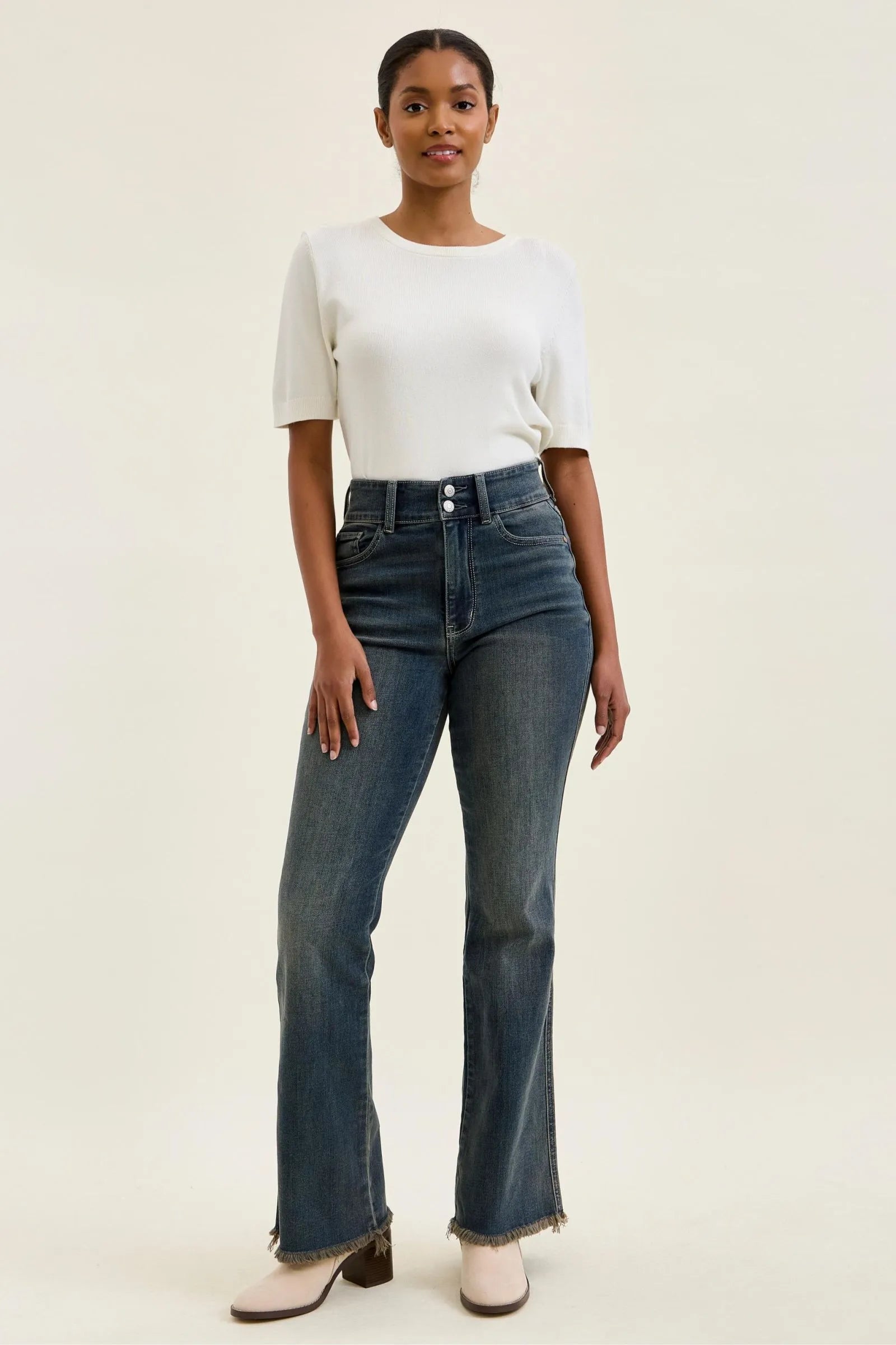 Judy Blue High Waist Double Button Frayed Hem Jeans - MD / 0(24)